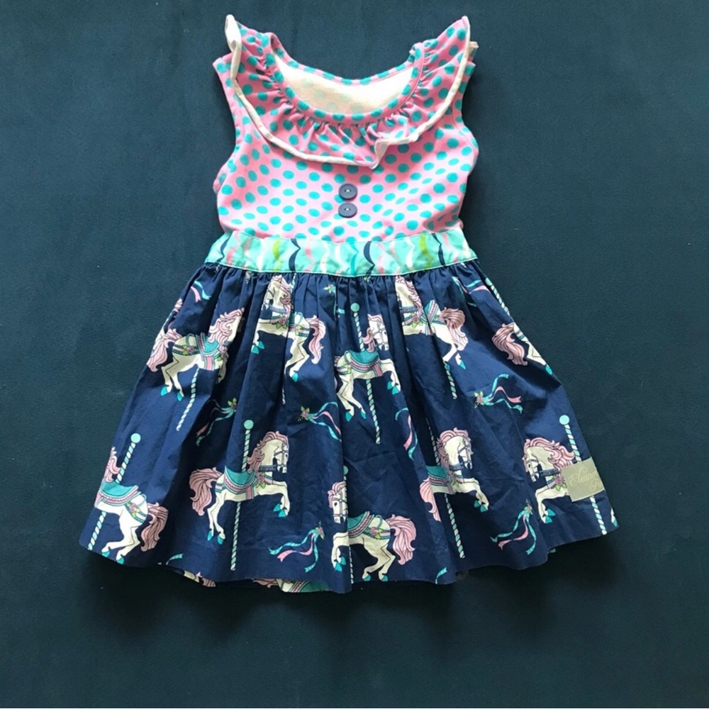 Girls Navy Carousel Skirt Pink Polka Dot Ruffle Dress NWOT Size 8-10